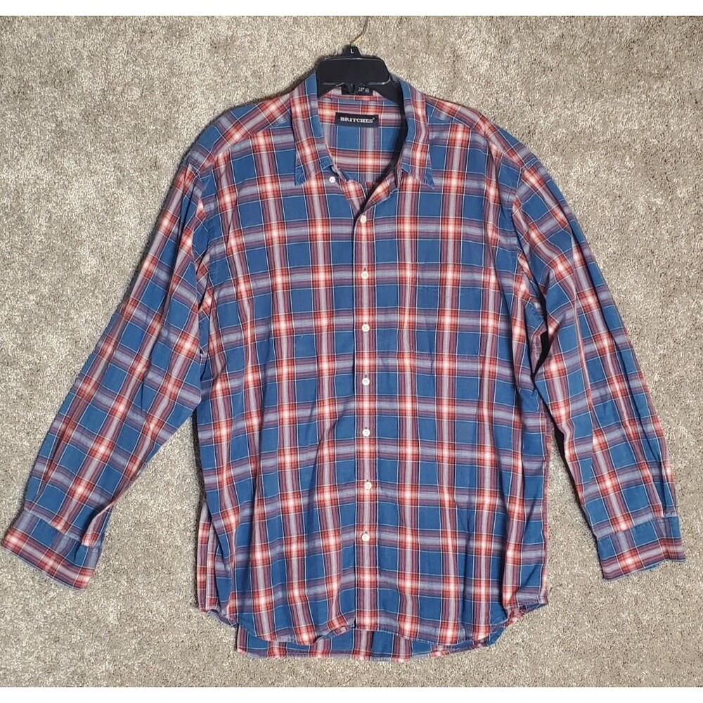 Britches Men's 100% Cotton Plaid Button Down Size XXL